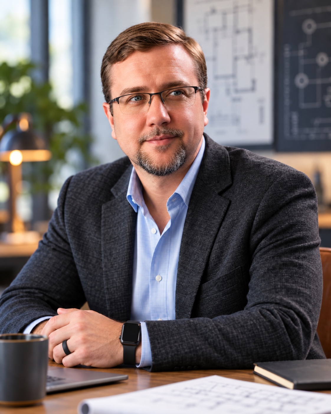 Jeff Barnette at a studio worktable wearing glasses